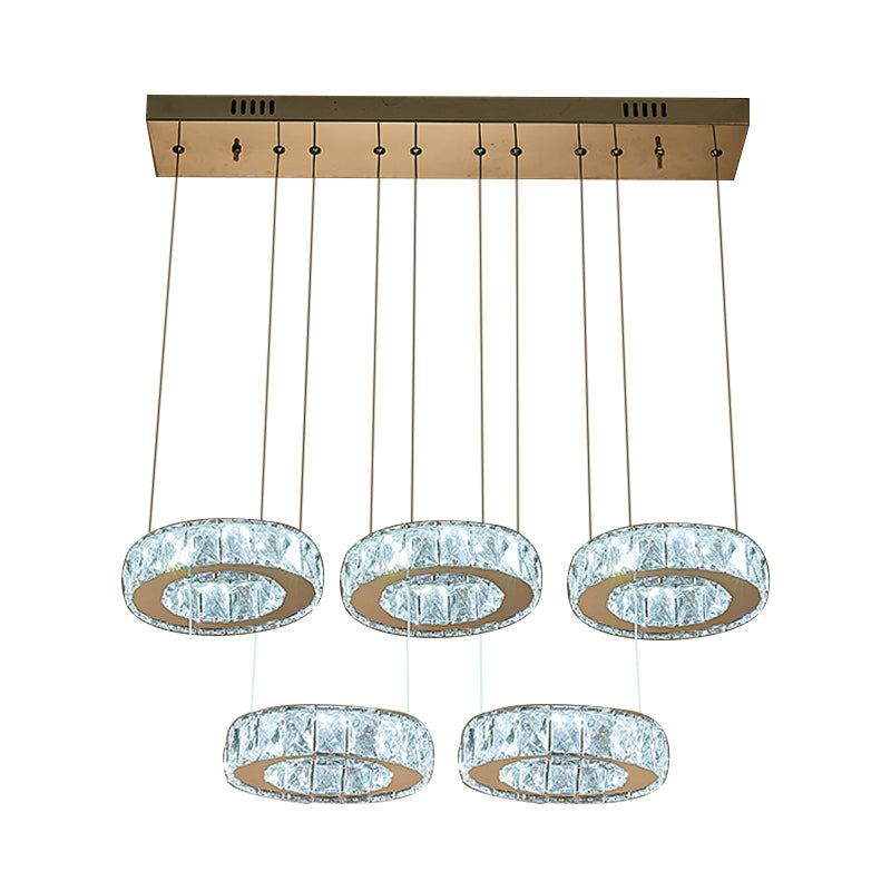 Modern Bronze Ring Crystal Pendant Light with LED Bulbs - Dining Room Ceiling Lamp