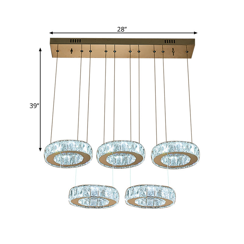 Modern Bronze Ring Crystal Pendant Light with LED Bulbs - Dining Room Ceiling Lamp
