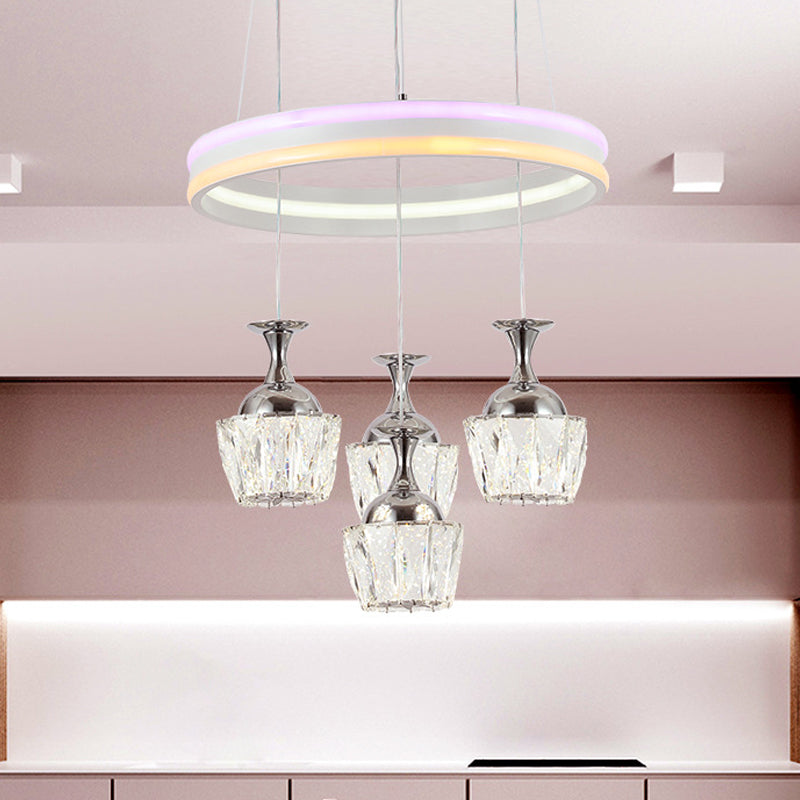Simple LED Cluster Pendant Ceiling Lamp with Wine Glass Faceted Crystal Shade