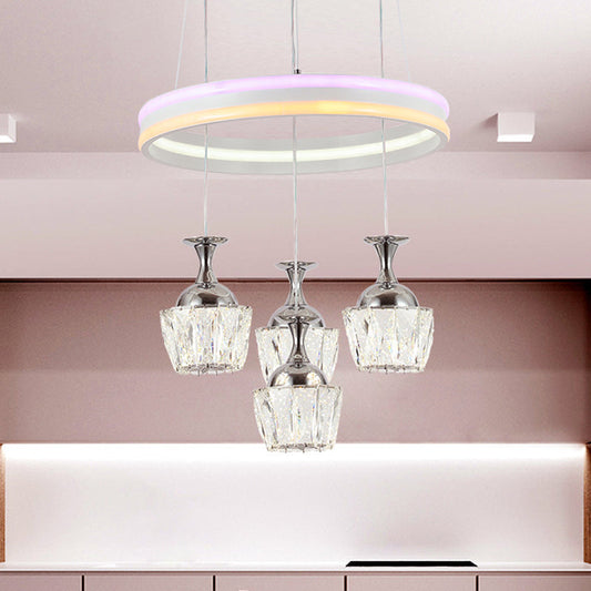 Simple LED Cluster Pendant Ceiling Lamp with Wine Glass Faceted Crystal Shade