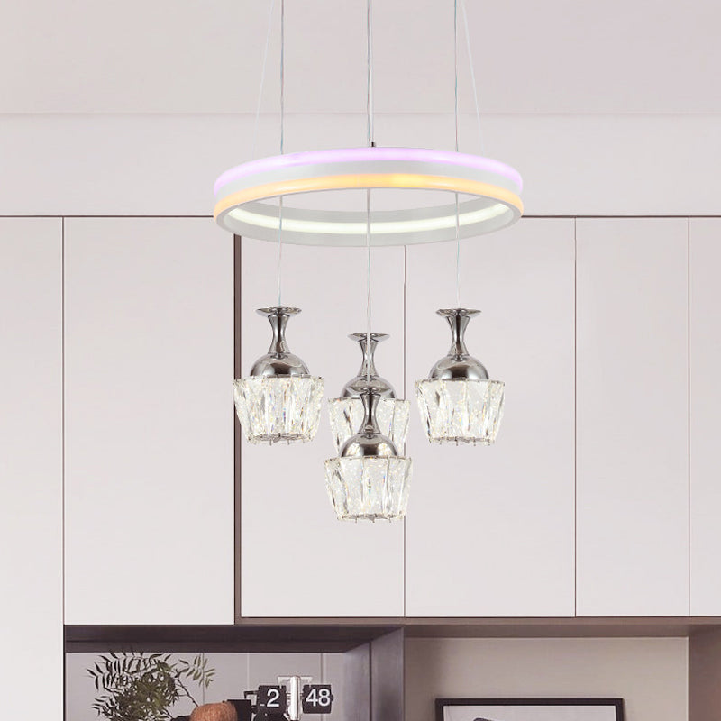Simple LED Cluster Pendant Ceiling Lamp with Wine Glass Faceted Crystal Shade
