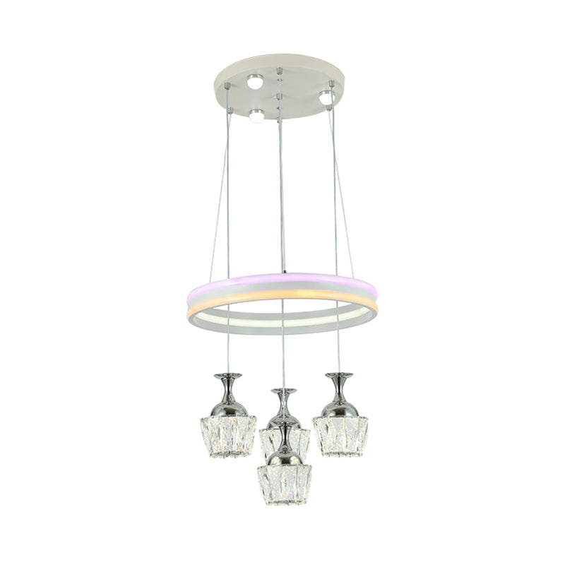 Sleek Led Cluster Pendant Ceiling Lamp: Simple Living Room Hoop Design With Clear Faceted Wine Glass
