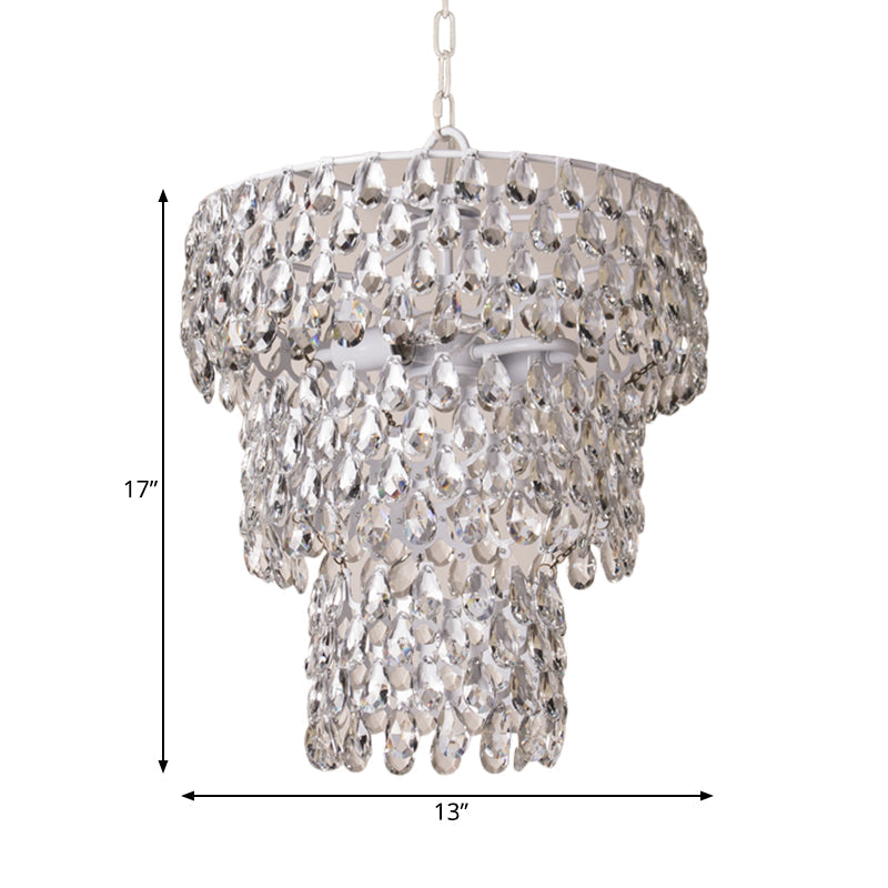Hanging Pendant Light - Minimalist Tiered Round Crystal Suspension Lighting with Clear Embedded Crystals