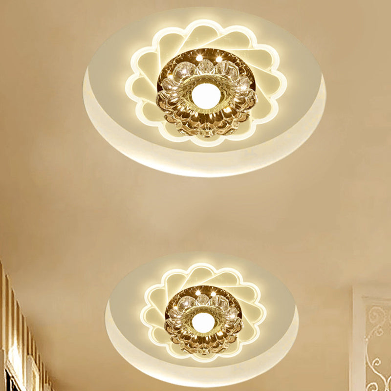 Clear Faceted Crystal LED Flush Mount Ceiling Light Fixture - Bedroom Lighting with Warm/Multi-Color Options