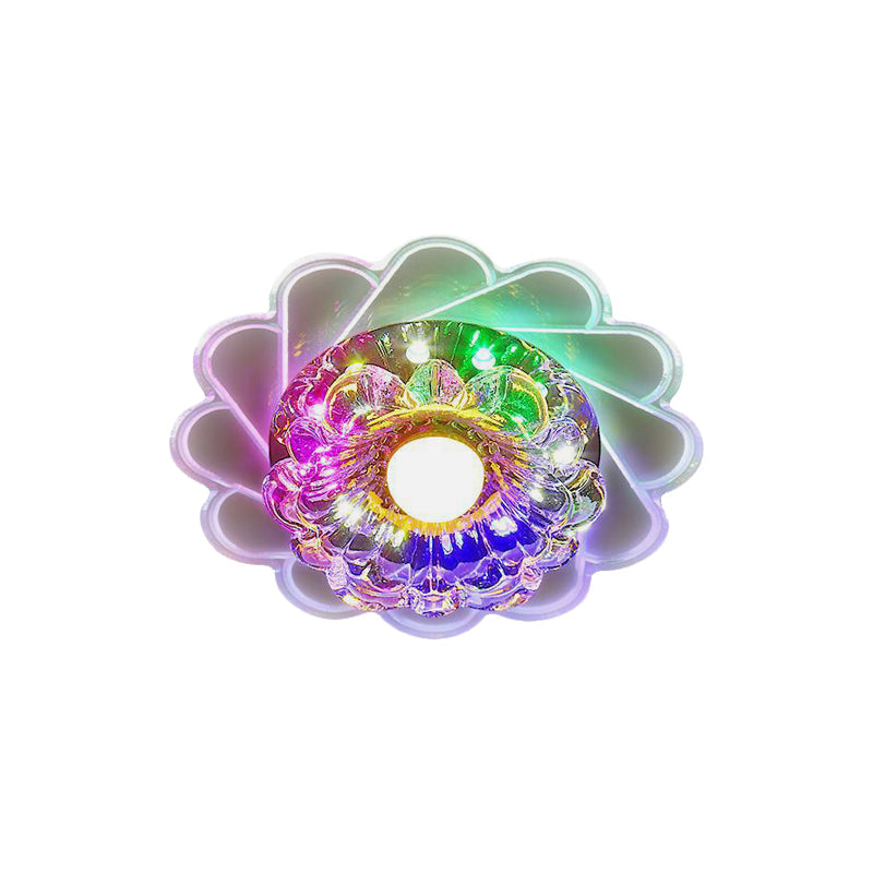 Clear Faceted Crystal LED Flush Mount Ceiling Light Fixture - Bedroom Lighting with Warm/Multi-Color Options