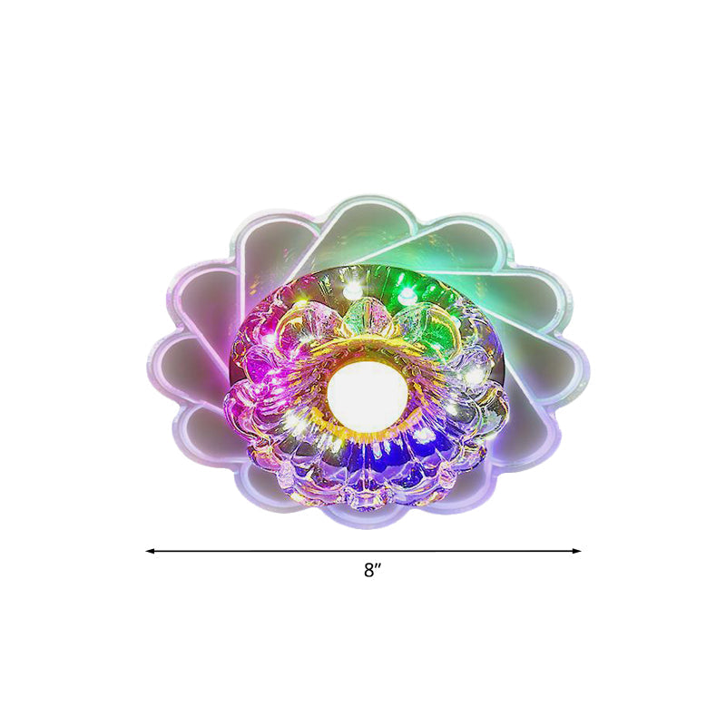 Clear Faceted Crystal LED Flush Mount Ceiling Light Fixture - Bedroom Lighting with Warm/Multi-Color Options