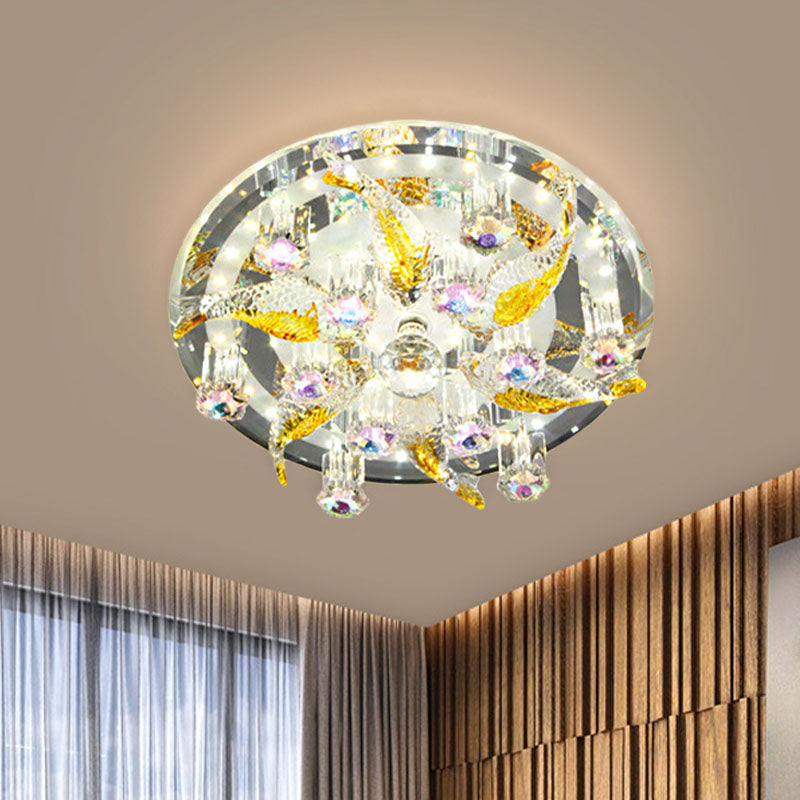 Modern LED Crystal Flushmount Ceiling Lamp - Fish and Flower Design, Perfect for Porch Lighting