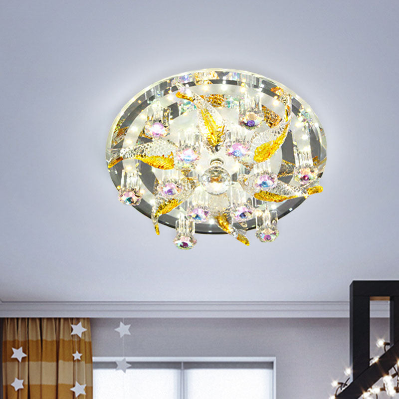 Modern LED Crystal Flushmount Ceiling Lamp - Fish and Flower Design, Perfect for Porch Lighting