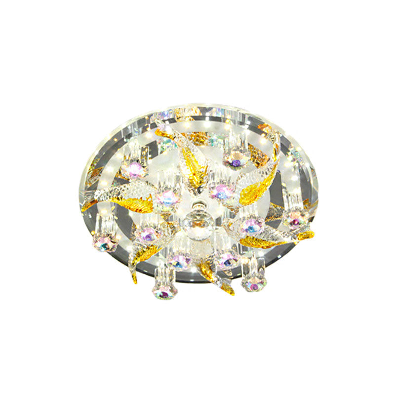 Modern LED Crystal Flushmount Ceiling Lamp - Fish and Flower Design, Perfect for Porch Lighting
