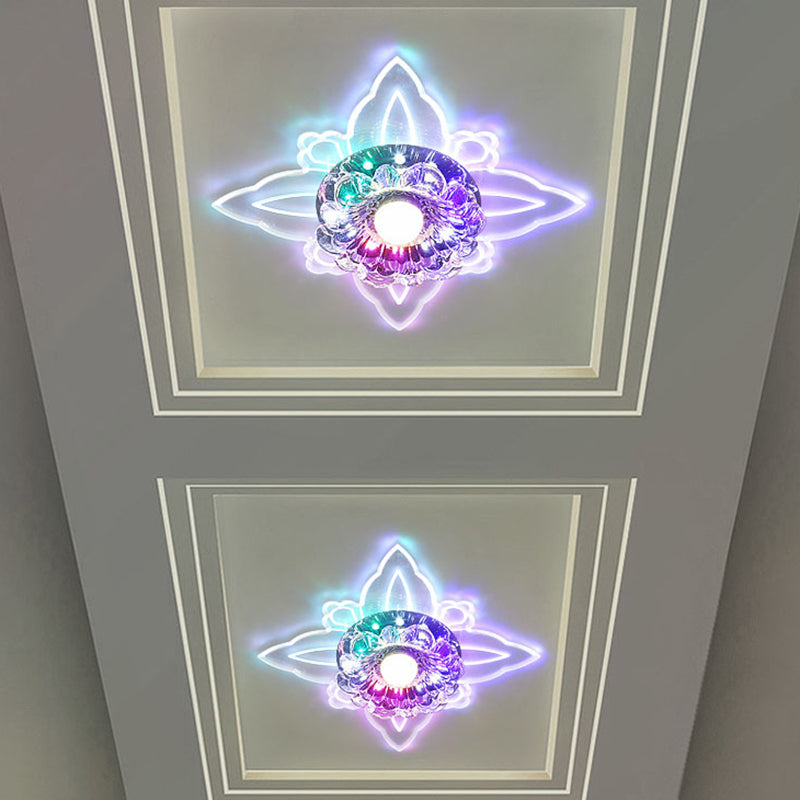 Modern Floral LED Flushmount Ceiling Lamp with Clear Crystal and Warm/Multi-color Light