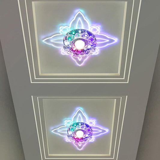 Modern Floral LED Flushmount Ceiling Lamp with Clear Crystal and Warm/Multi-color Light