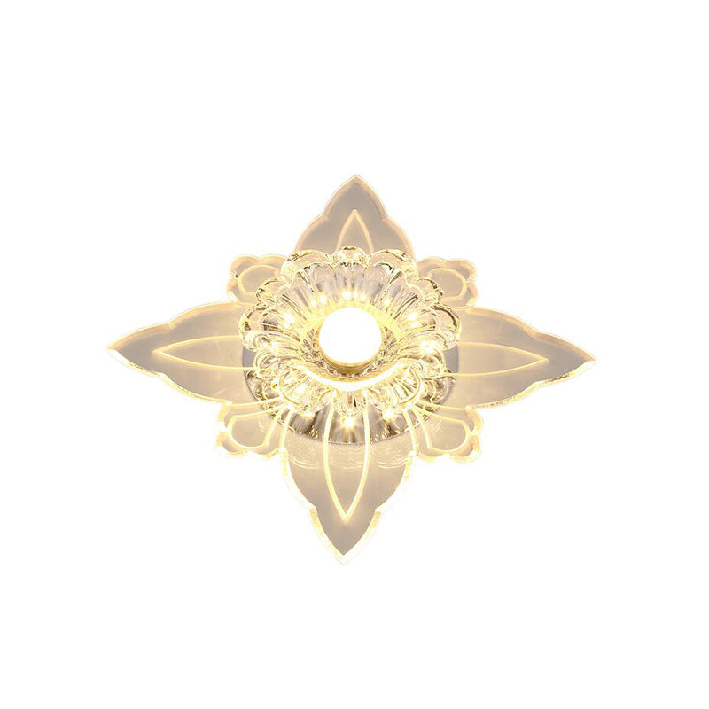 Modern Floral LED Flushmount Ceiling Lamp with Clear Crystal and Warm/Multi-color Light