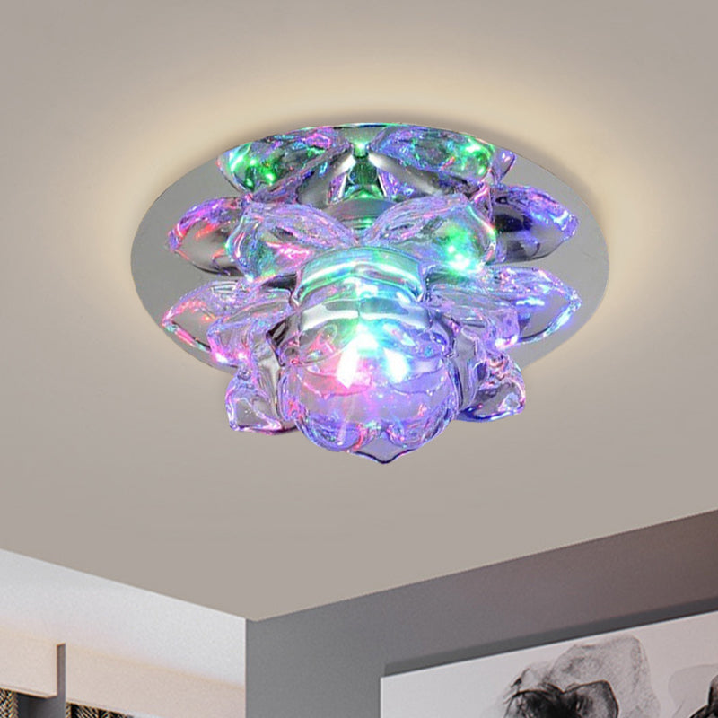 Flush Clear Crystal Lotus Ceiling Light - Modern LED Fixture for Bedroom in Warm/White/Multi Color