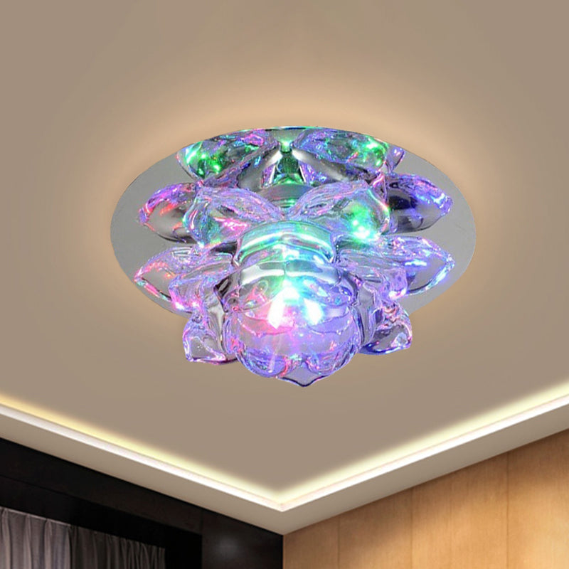 Flush Clear Crystal Lotus Ceiling Light - Modern LED Fixture for Bedroom in Warm/White/Multi Color