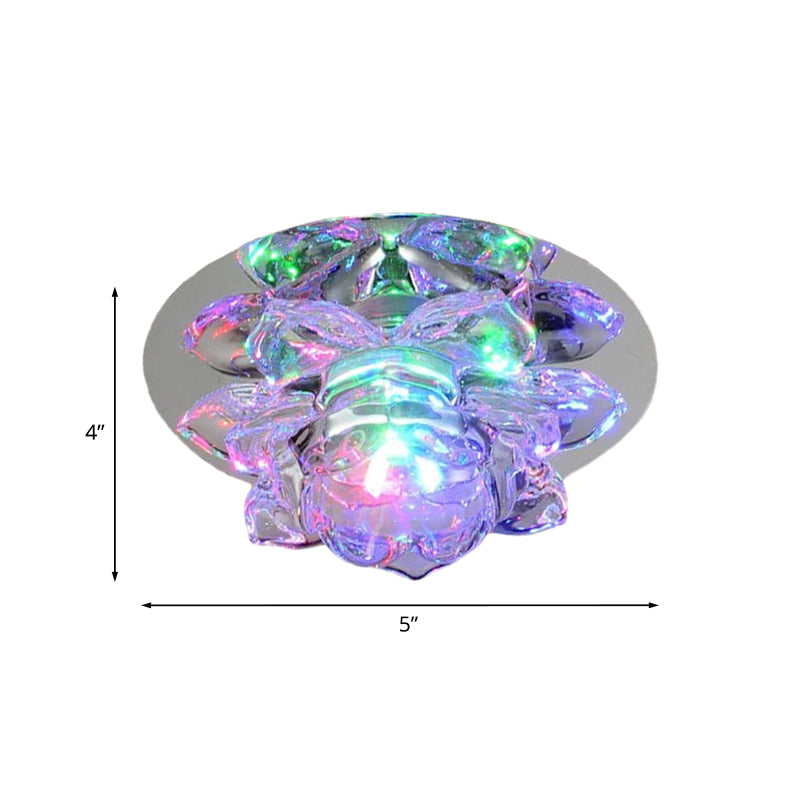 Flush Clear Crystal Lotus Ceiling Light - Modern LED Fixture for Bedroom in Warm/White/Multi Color