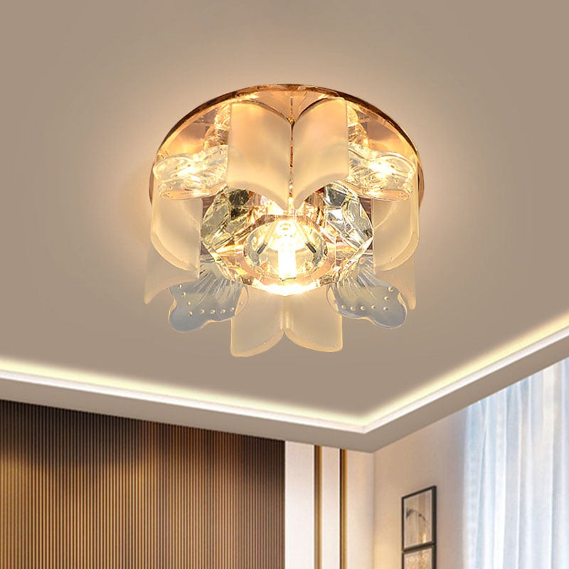 Modern LED Petal Flush Mount Spotlight with Blue/Gold/Tan Finish and Clear Crystal Ceiling Light