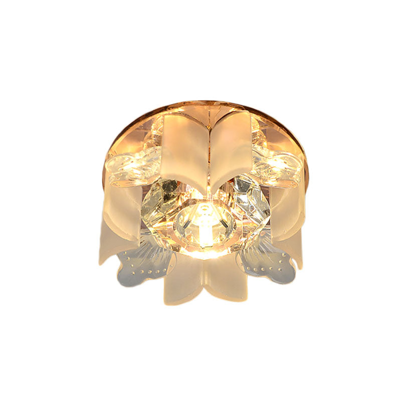 Modern LED Petal Flush Mount Spotlight with Blue/Gold/Tan Finish and Clear Crystal Ceiling Light