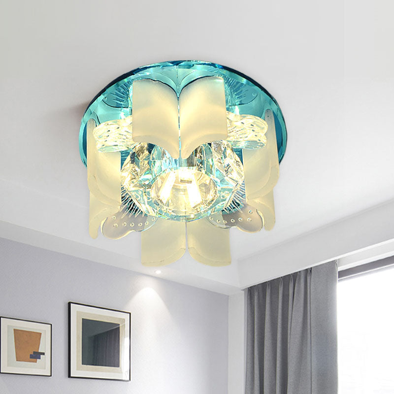 Modern LED Petal Flush Mount Spotlight with Blue/Gold/Tan Finish and Clear Crystal Ceiling Light