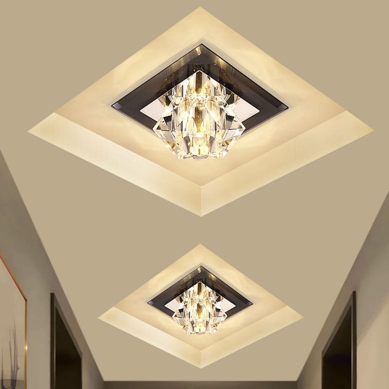 Black LED Flush Mount Ceiling Lamp with Clear Crystal and Square Panel