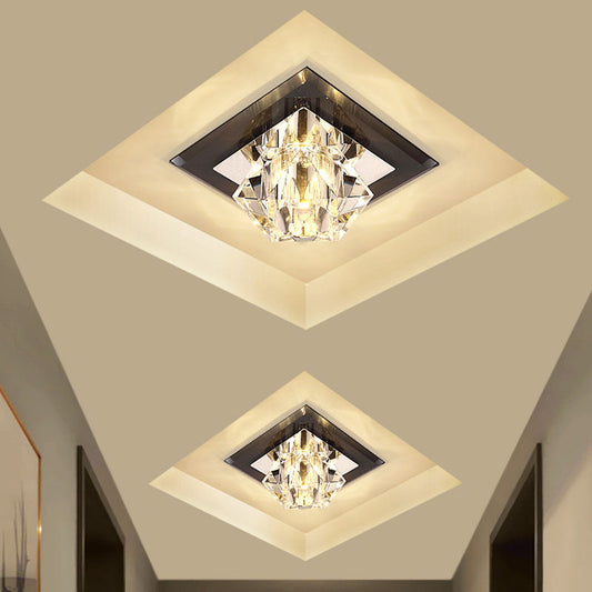 Black LED Flush Mount Ceiling Lamp with Clear Crystal and Square Panel