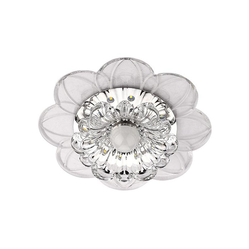 Contemporary LED Flower Flushmount Ceiling Light w/ Clear Crystals - Warm, White, & Multi Color