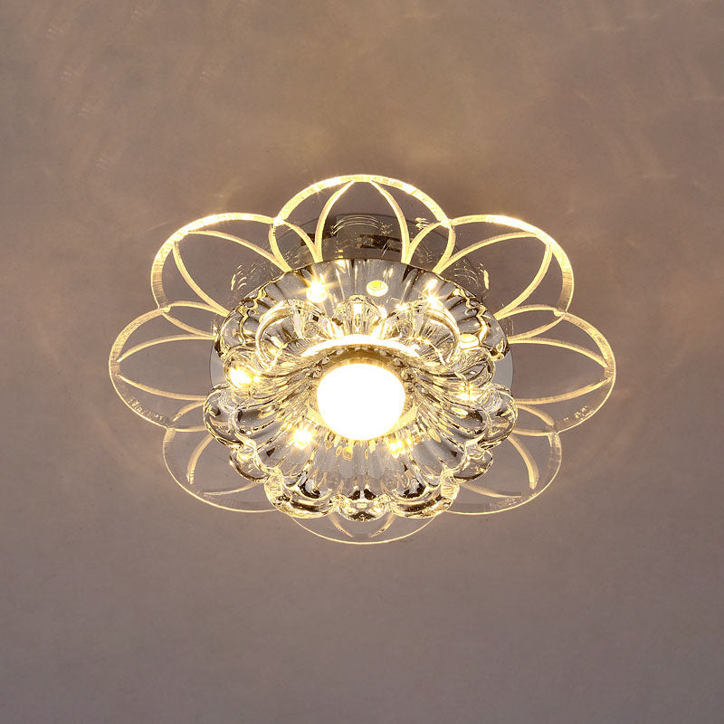 Contemporary LED Flower Flushmount Ceiling Light w/ Clear Crystals - Warm, White, & Multi Color