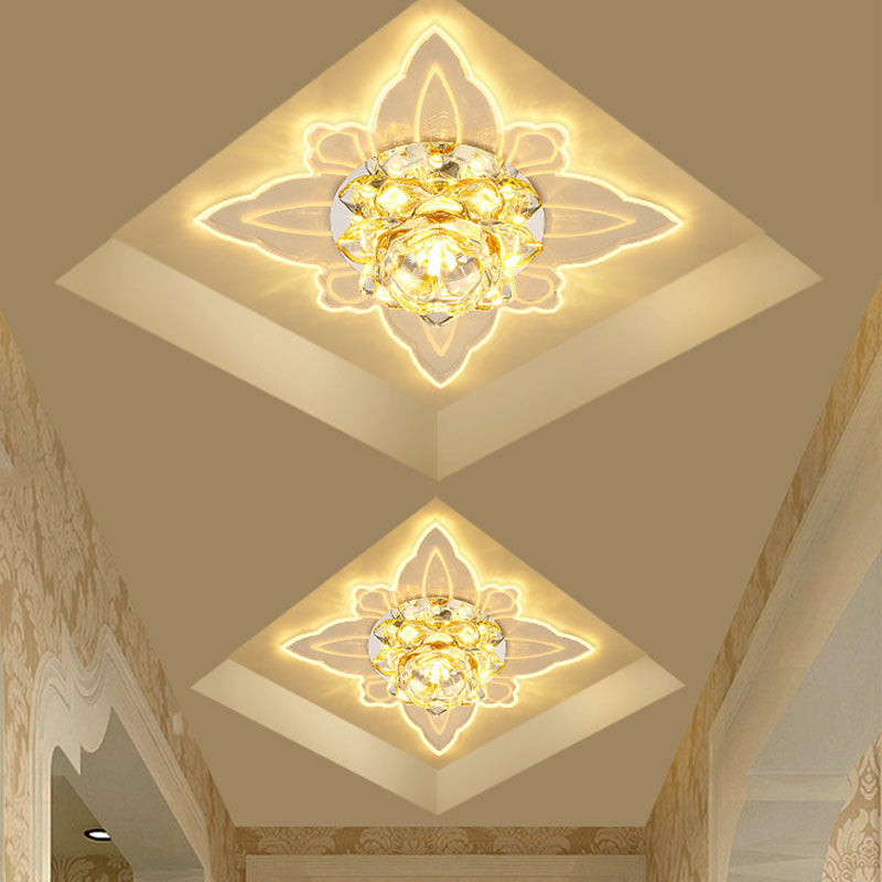 Modern Crystal Flush Mount Ceiling Light with Leaf Edge - Warm/Multi Color LED Lighting
