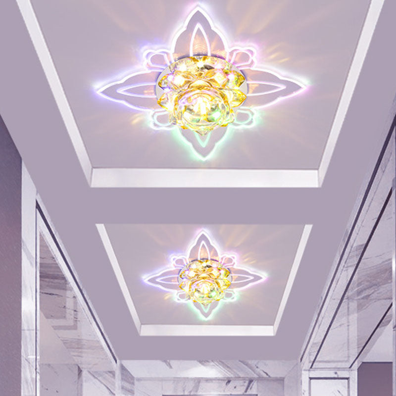Modern Crystal Flush Mount Ceiling Light with Leaf Edge - Warm/Multi Color LED Lighting