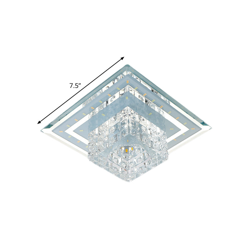 Modern Square LED Ceiling Flush Mount - Clear Faceted Crystal Flush Light Fixture in Warm/White/Multi Color