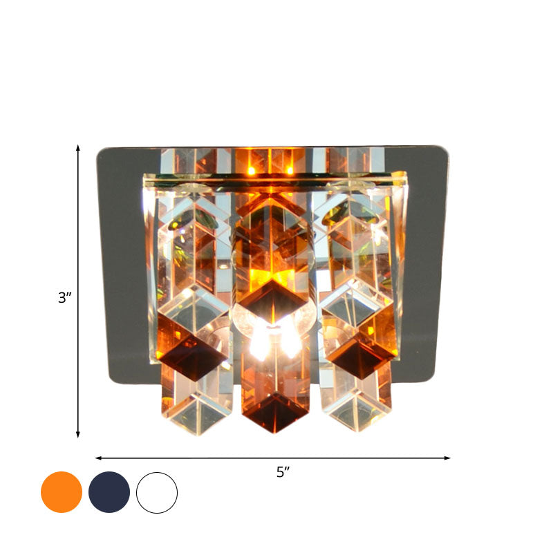 Minimal Square LED Flush Mount Light with Crystal Block - Blue/Clear/Tan - Ideal for Hallway Ceiling Lamp
