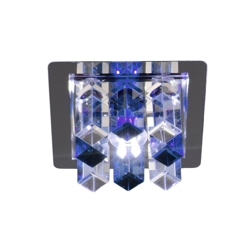 Minimal Square LED Flush Mount Light with Crystal Block - Blue/Clear/Tan - Ideal for Hallway Ceiling Lamp