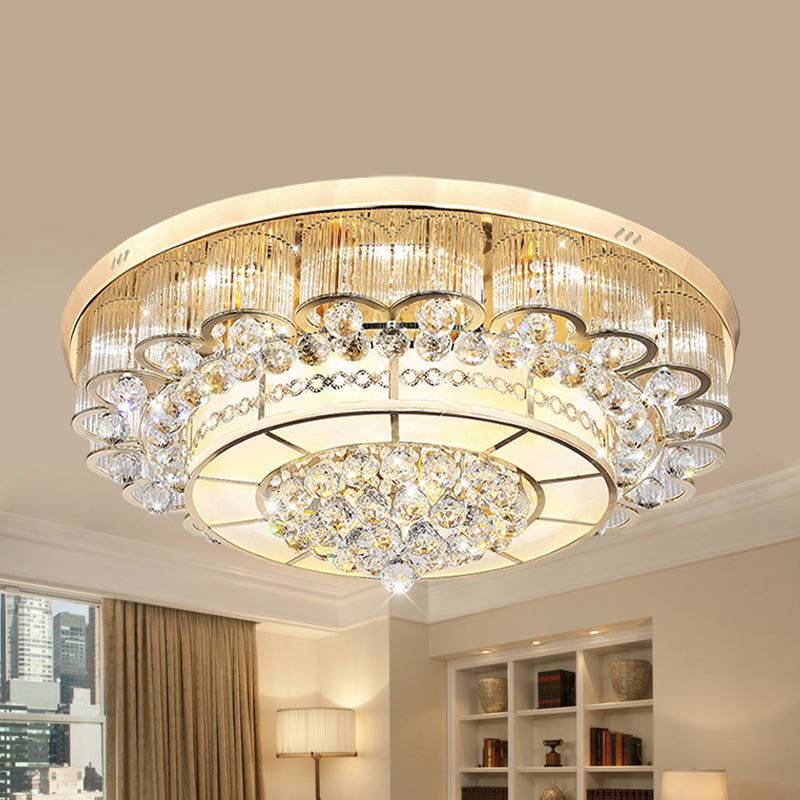 Flush Mount LED Crystal Ball Ceiling Lamp in Chrome - Modern Tiered Design for Living Room (24"/32" W)