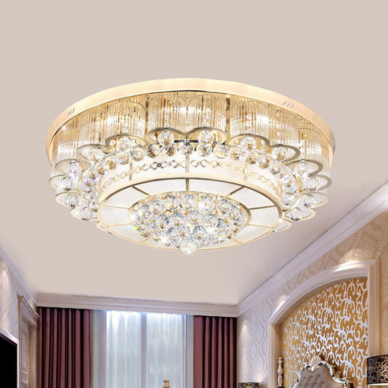 Flush Mount LED Crystal Ball Ceiling Lamp in Chrome - Modern Tiered Design for Living Room (24"/32" W)