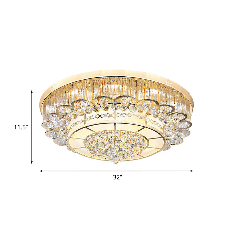 Flush Mount LED Crystal Ball Ceiling Lamp in Chrome - Modern Tiered Design for Living Room (24"/32" W)