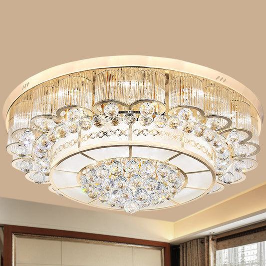 Flush Mount LED Crystal Ball Ceiling Lamp in Chrome - Modern Tiered Design for Living Room (24"/32" W)