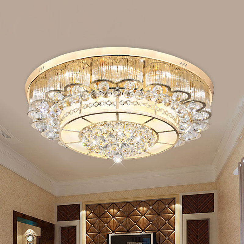 Flush Mount LED Crystal Ball Ceiling Lamp in Chrome - Modern Tiered Design for Living Room (24"/32" W)