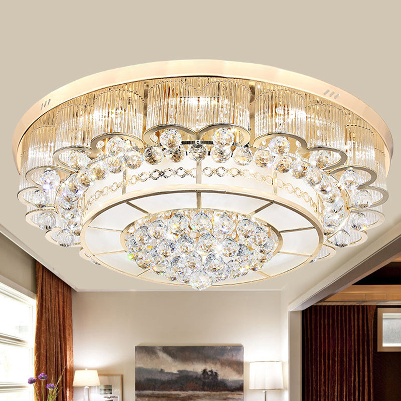Flush Mount LED Crystal Ball Ceiling Lamp in Chrome - Modern Tiered Design for Living Room (24"/32" W)