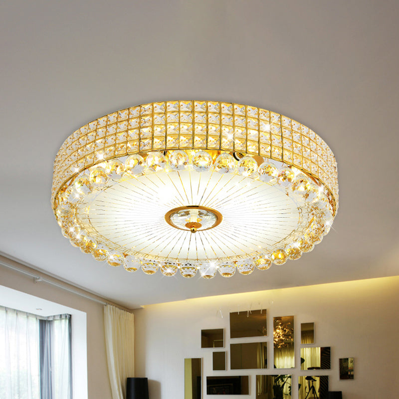 Contemporary Round Crystal Flush Light - 16"/24" LED Bedroom Ceiling Lamp in Silver/Gold
