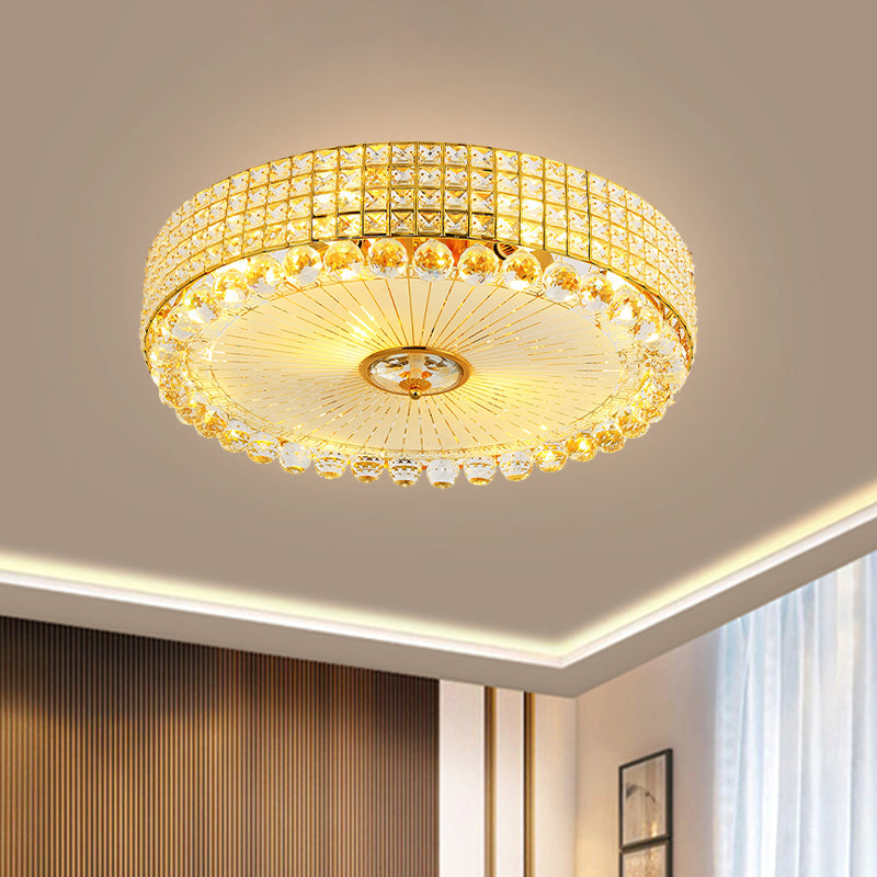 Contemporary Round Crystal Flush Light - 16"/24" LED Bedroom Ceiling Lamp in Silver/Gold