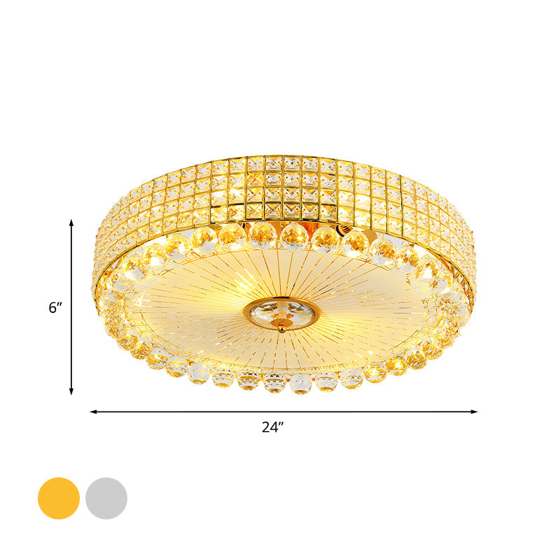 Contemporary Round Crystal Flush Light - 16"/24" LED Bedroom Ceiling Lamp in Silver/Gold