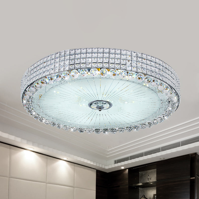 Contemporary Round Crystal Flush Light - 16"/24" LED Bedroom Ceiling Lamp in Silver/Gold