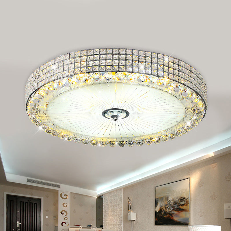 Contemporary Round Crystal Flush Light - 16"/24" LED Bedroom Ceiling Lamp in Silver/Gold