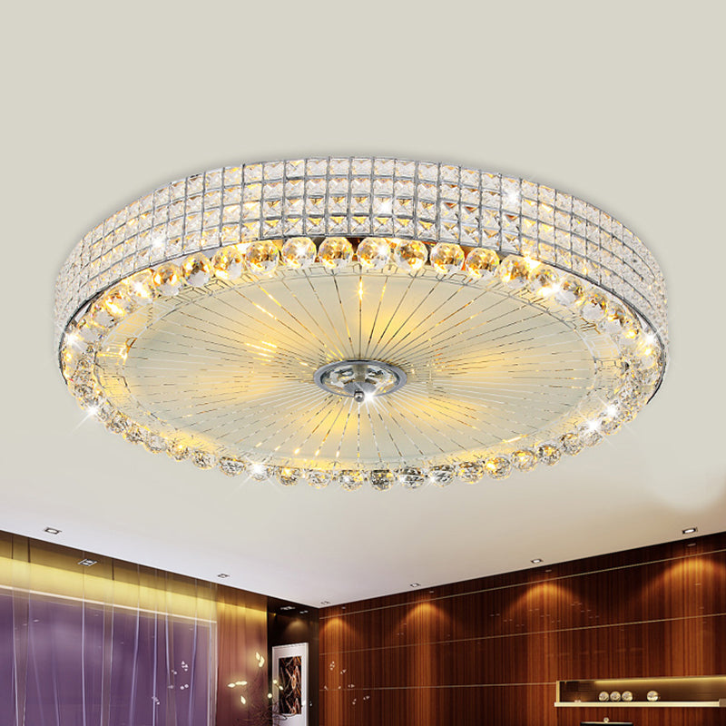 Contemporary Round Crystal Flush Light - 16"/24" LED Bedroom Ceiling Lamp in Silver/Gold