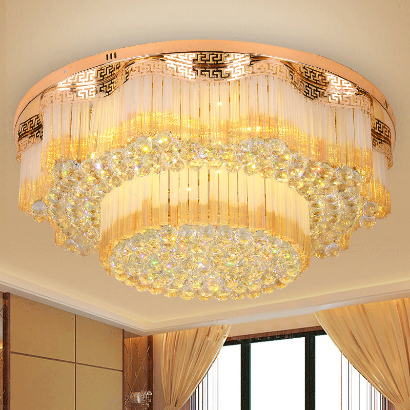 Plafonnier LED en cristal à encastrer doré pour salon
