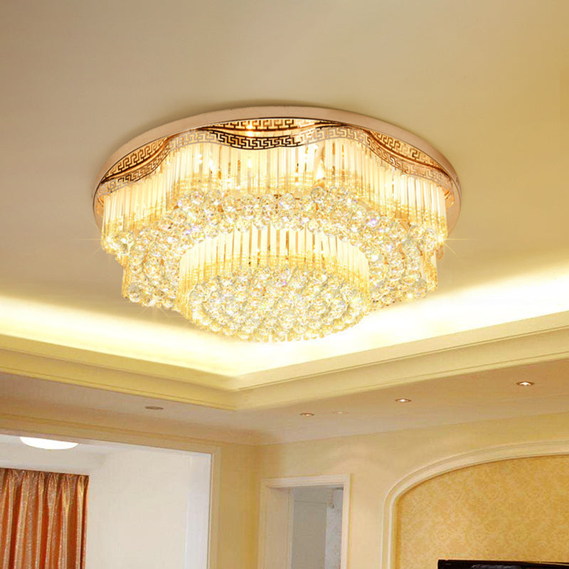 Plafonnier LED en cristal à encastrer doré pour salon