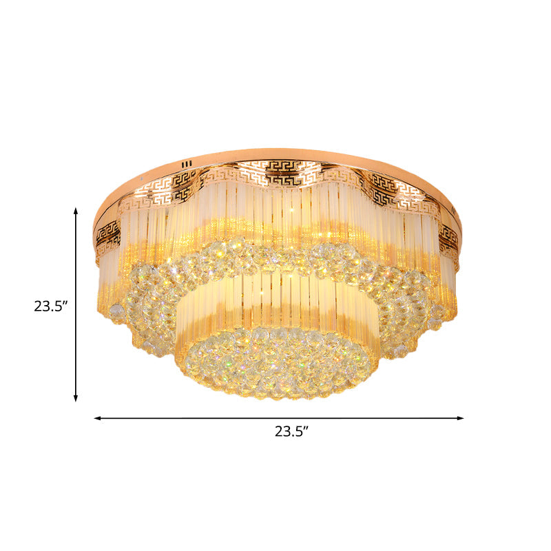 Plafonnier LED en cristal à encastrer doré pour salon