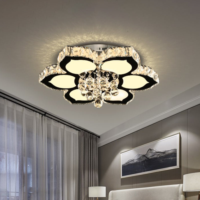 Modern Chrome LED Ceiling Lamp with Crystal Orb Bloom for Bedroom - 18"/26" Diameter
