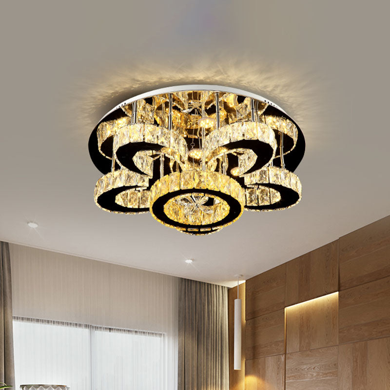 Modern Crystal Nickel Flush Mount Lamp - Flower LED Ceiling Light with Ring Design, 24"/32" Width