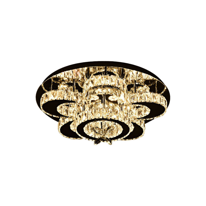 Modern Crystal Nickel Flush Mount Lamp - Flower LED Ceiling Light with Ring Design, 24"/32" Width