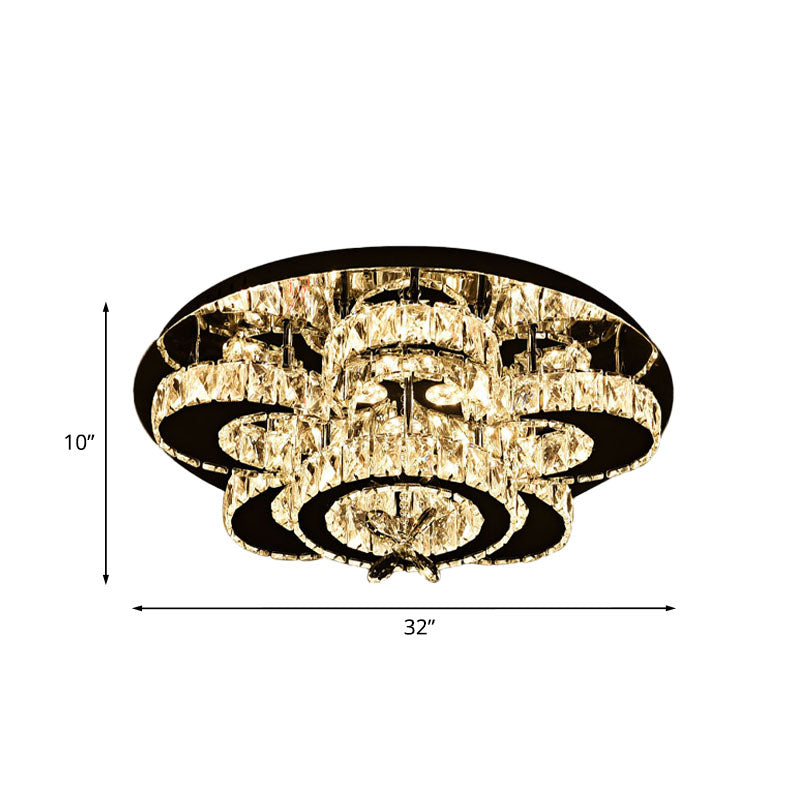 Modern Crystal Nickel Flush Mount Lamp - Flower LED Ceiling Light with Ring Design, 24"/32" Width